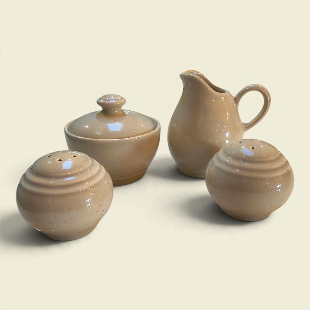 Vintage Ceramic Creamer Sugar Bowl Lid Salt Pepper Shaker Set & Sugar Tongs